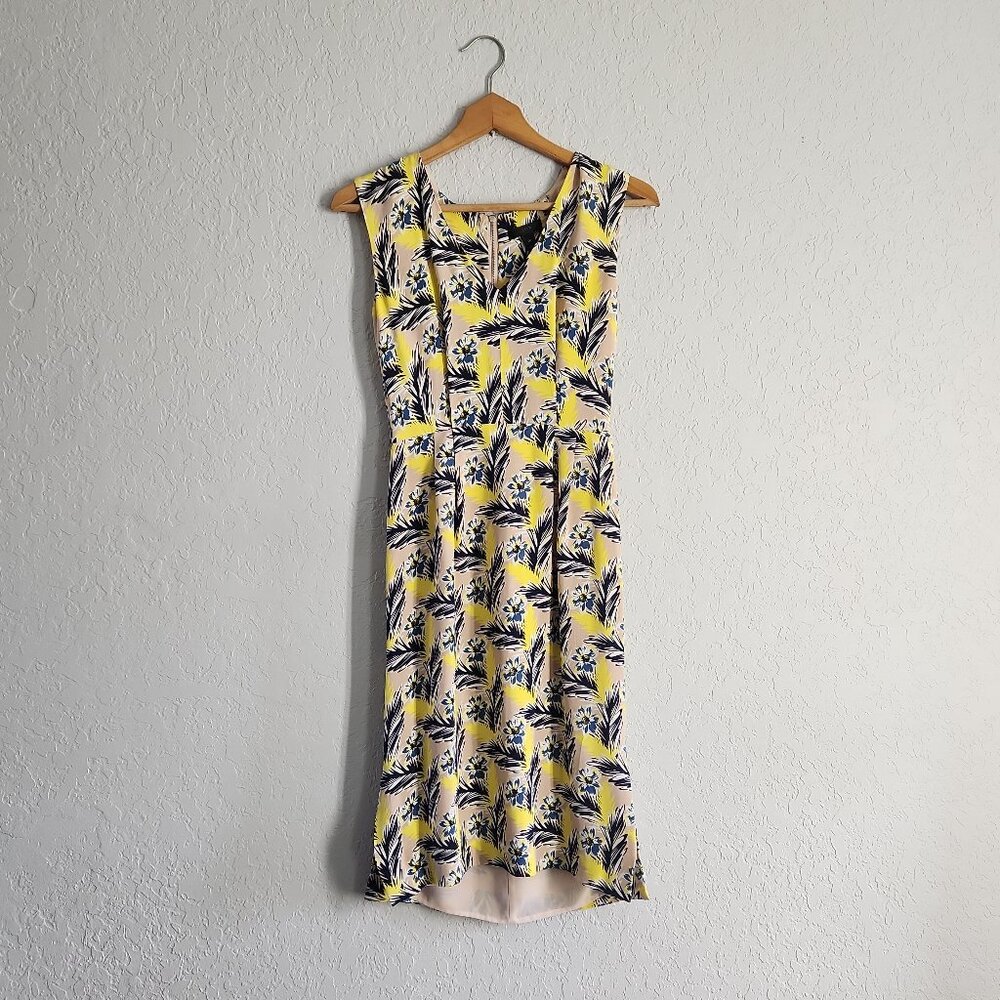 J.Crew yellow floral sleeveless silk dress Spring Meadow V-neck sz 00
